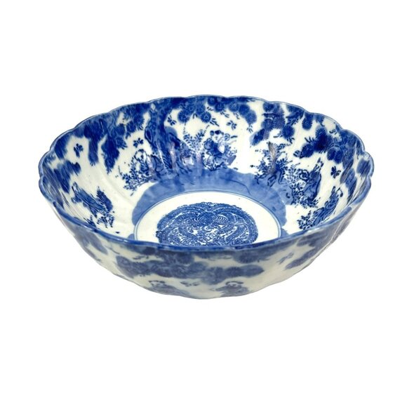 Japanese Century Blue and White Katagami Porcelain Bowl - Picture 1 of 9